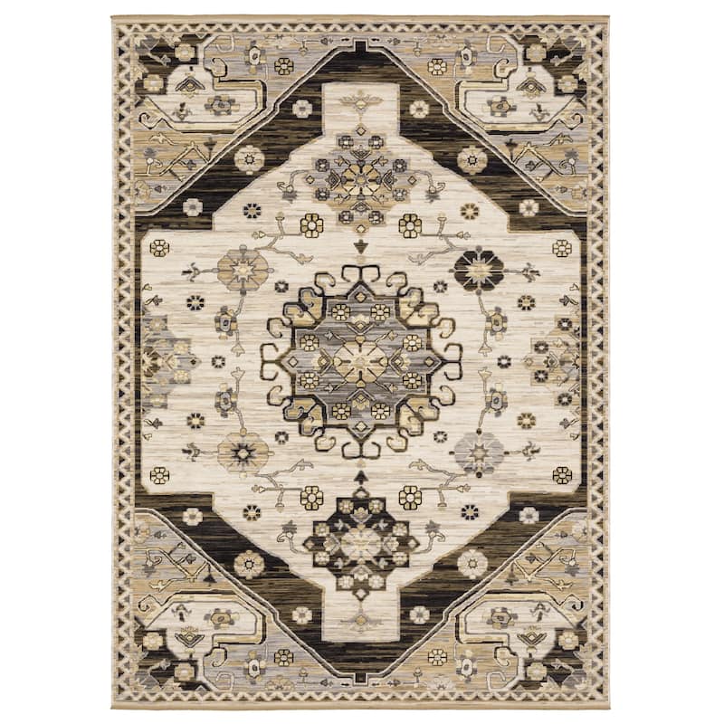 Adelaide Old World Medallions Brown/ Grey Wool Blend Area Rug- - 9'10" x 12'10"