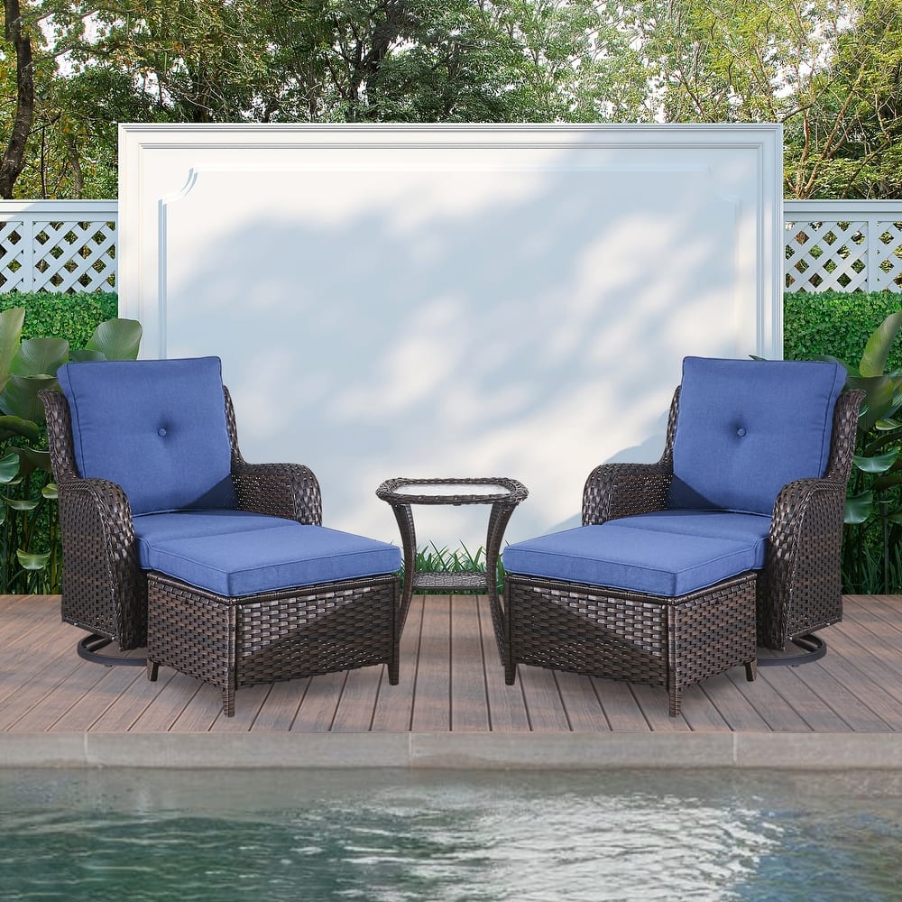 Gymojoy 5-piece Outdoor Wicker Swivel Rocking Chair Table with Ottoman