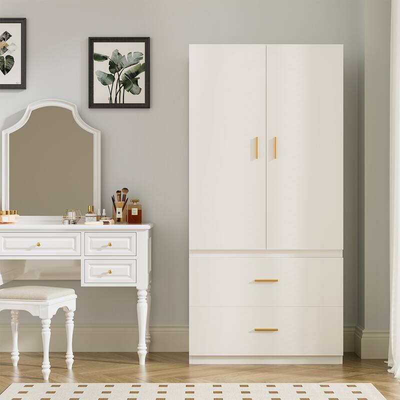 Meyreso White Minimalist Modular Wardrobe Closet with Drawers, Convertible Stacking Armoire - N/A