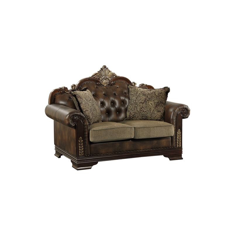 Nanette Dark-Cherry Wood Living Room Set