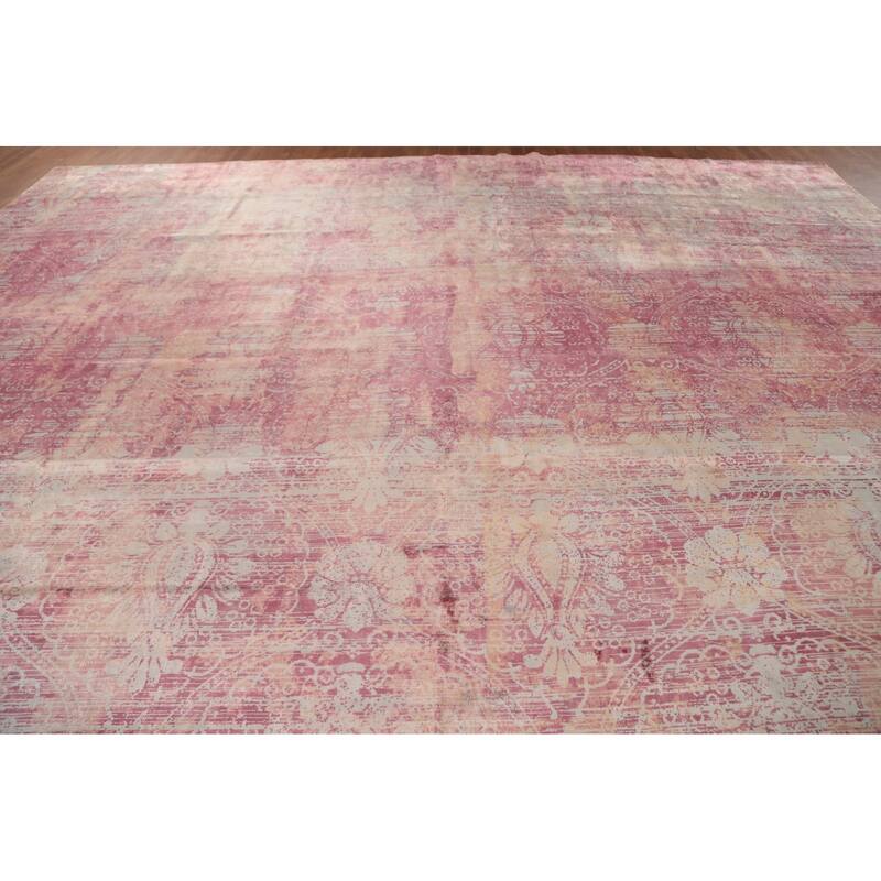 Abstract Indian Square Area Rug Handmade Silk Carpet - 13'11"x 13'9"