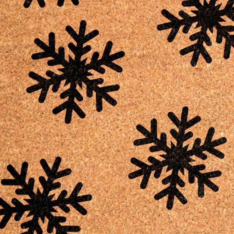 HomeRoots 17" X 29" Brown And Black Christmas Snowflake Outdoor Coir Door Mat - 17.00' X '29.00