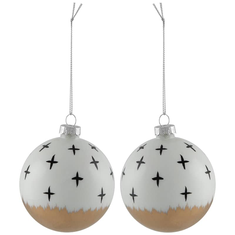 Abstract Glass Ball Christmas Ornaments - 3" (80mm) - White and Black - 6ct