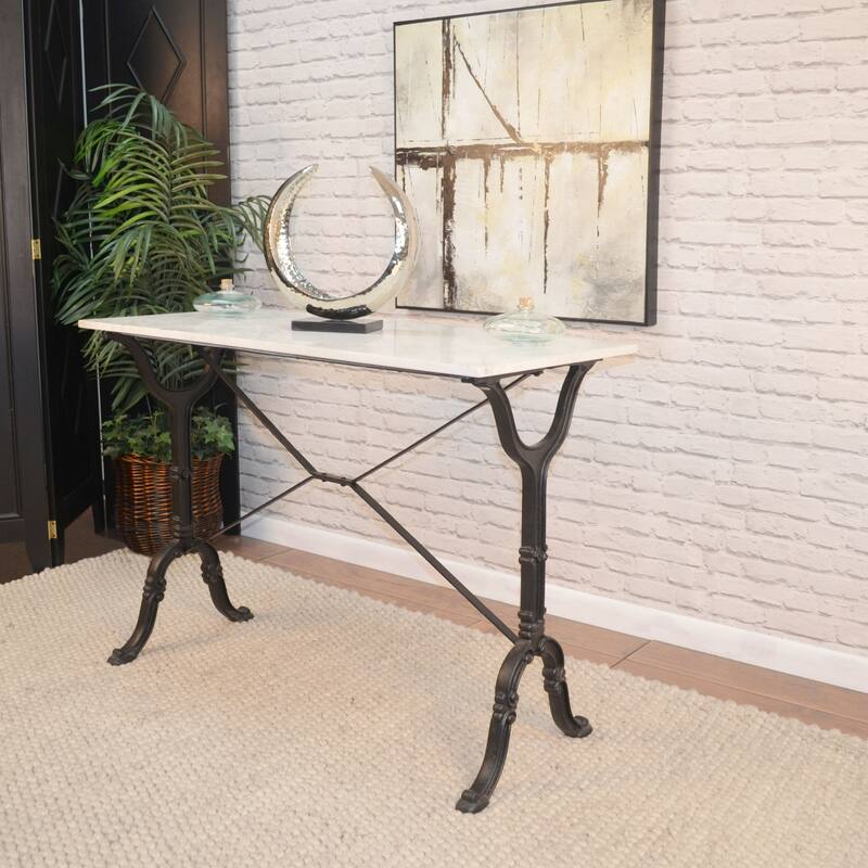 Handmade Console Table with Marble Top - 42" - White and Black