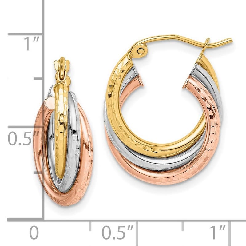 Curata 10k Tri Color Gold Sparkle Cut Triple Hoop Earrings - 20.55x15.77mm