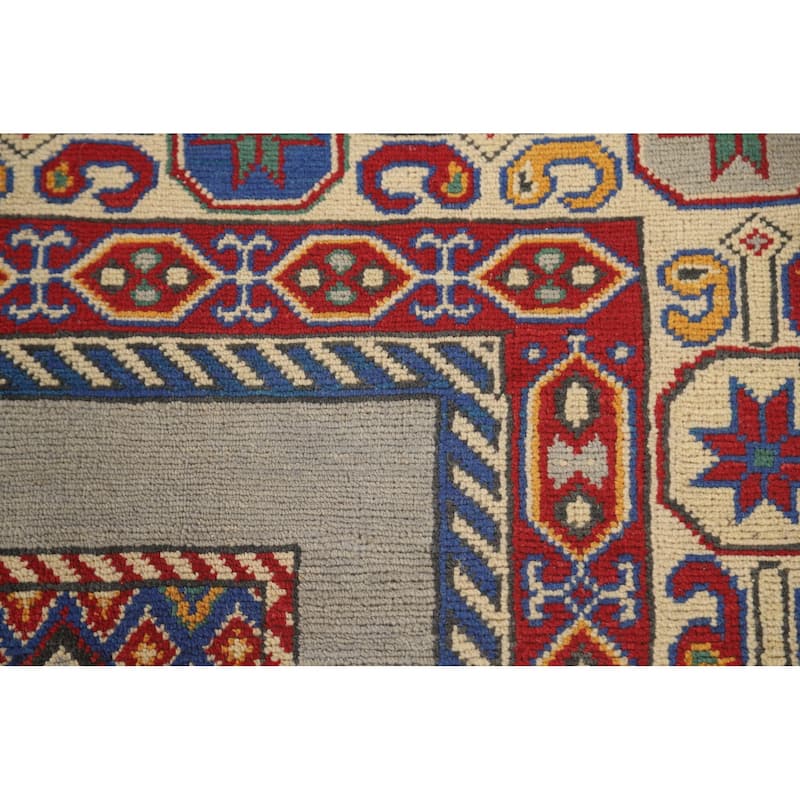 Grey Kazak Area Rug Handmade Wool Carpet - 6'6" x 9'5"