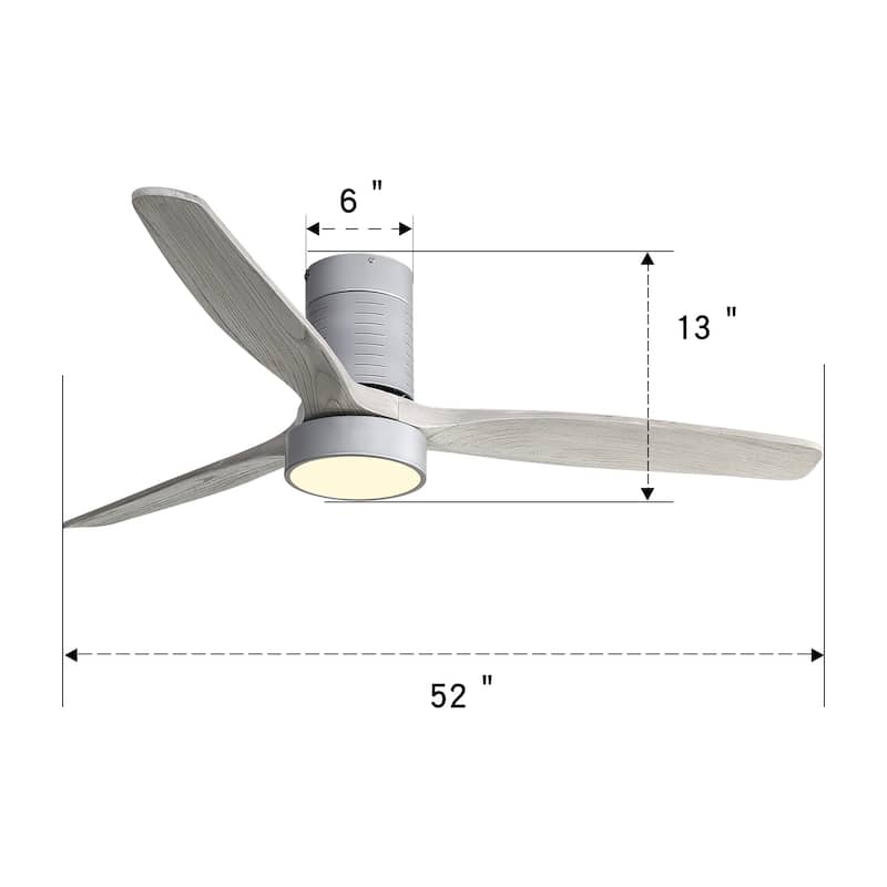 52 Inch 18W LED Ceiling Fan With Dimmable 6 Speed Remote Silver 3 Solid Wood Blade Reversible DC Motor For Living Room