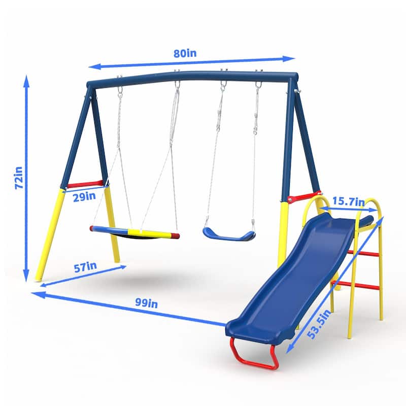 Heavy-Duty Metal Outdoor Swing Sets with Kids Slide