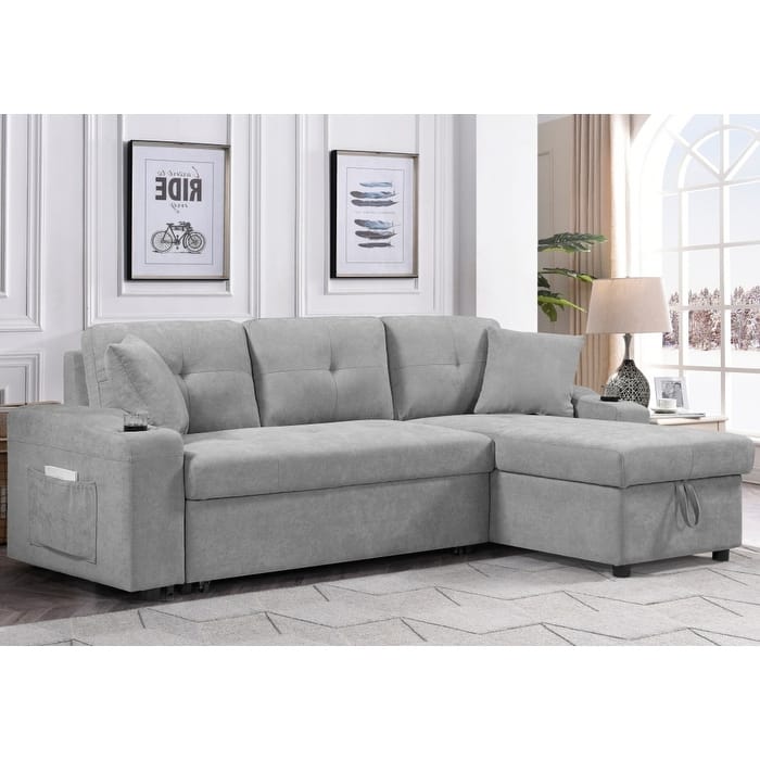 92" L-Shaped Convertible Sectional Sofa with Storage Space and cup holder
