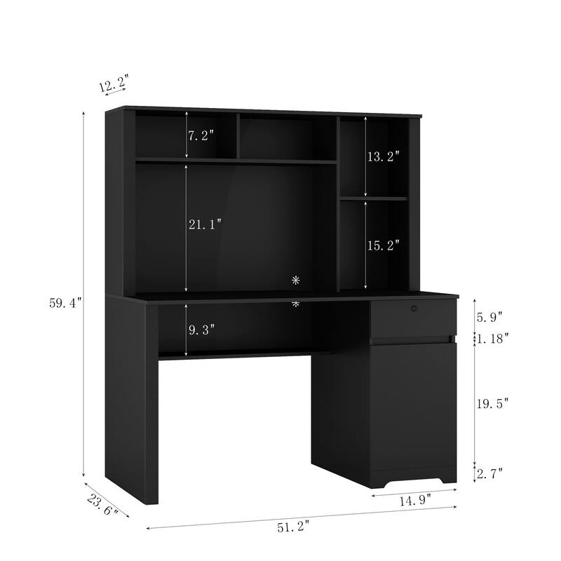 51.2-Inch Computer Desk Executive Desk with Charging Station, Lockable Drawer and Bookshelf for Home Office