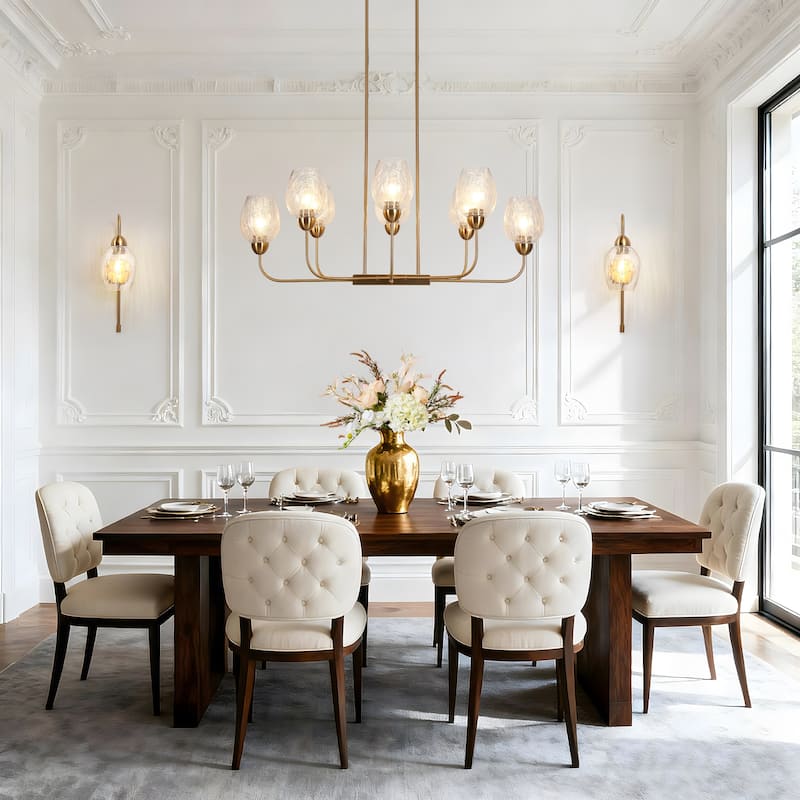 Modern 8-Light Gold 42 IN. Chandelier Textured Glass Kitchen Island Light - W 42" x H 16"