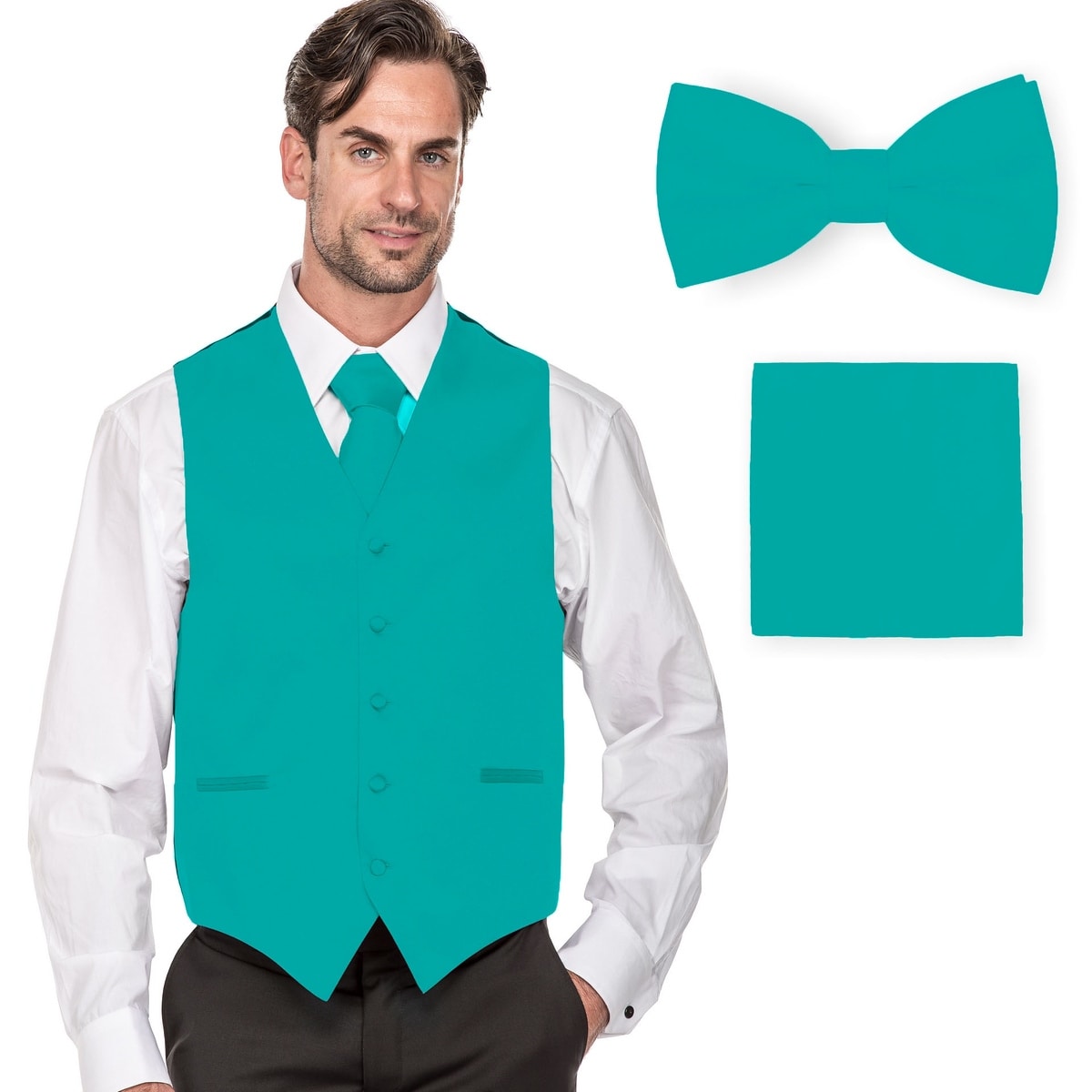 New Mens White Low Cut Tuxedo Vest Tie Set Open Back Formal Wedding Size 2XL