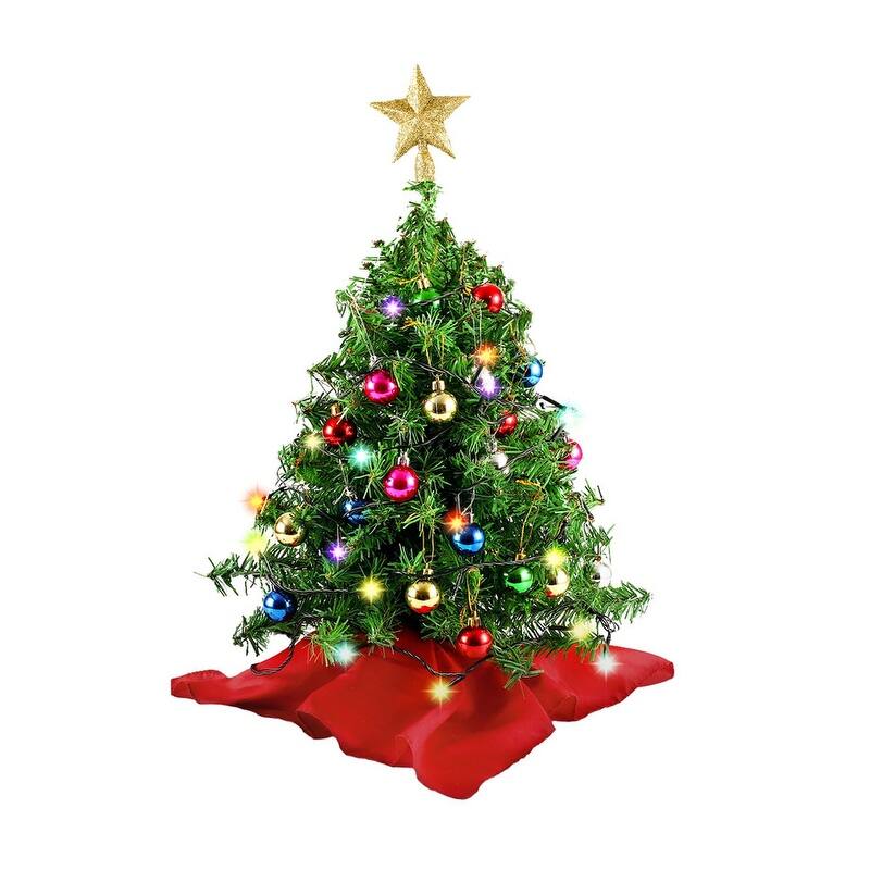 24"/2FT Mini Christmas Tree Tabletop Set with Clear LED Lights, with Star Treetop and Ornaments(Storage Bag Included)