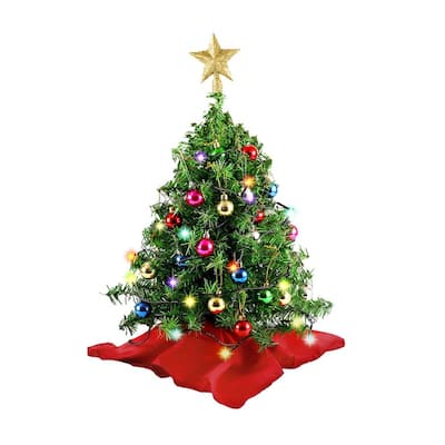 24"/2FT Mini Christmas Tree Tabletop Set with Clear LED Lights, with Star Treetop and Ornaments(Storage Bag Included)