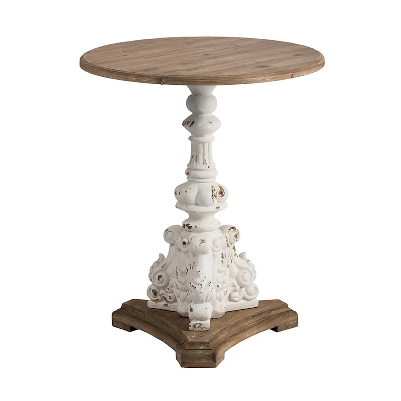 Round Pedestal Side Table with Carved Base Fir Wood Construction