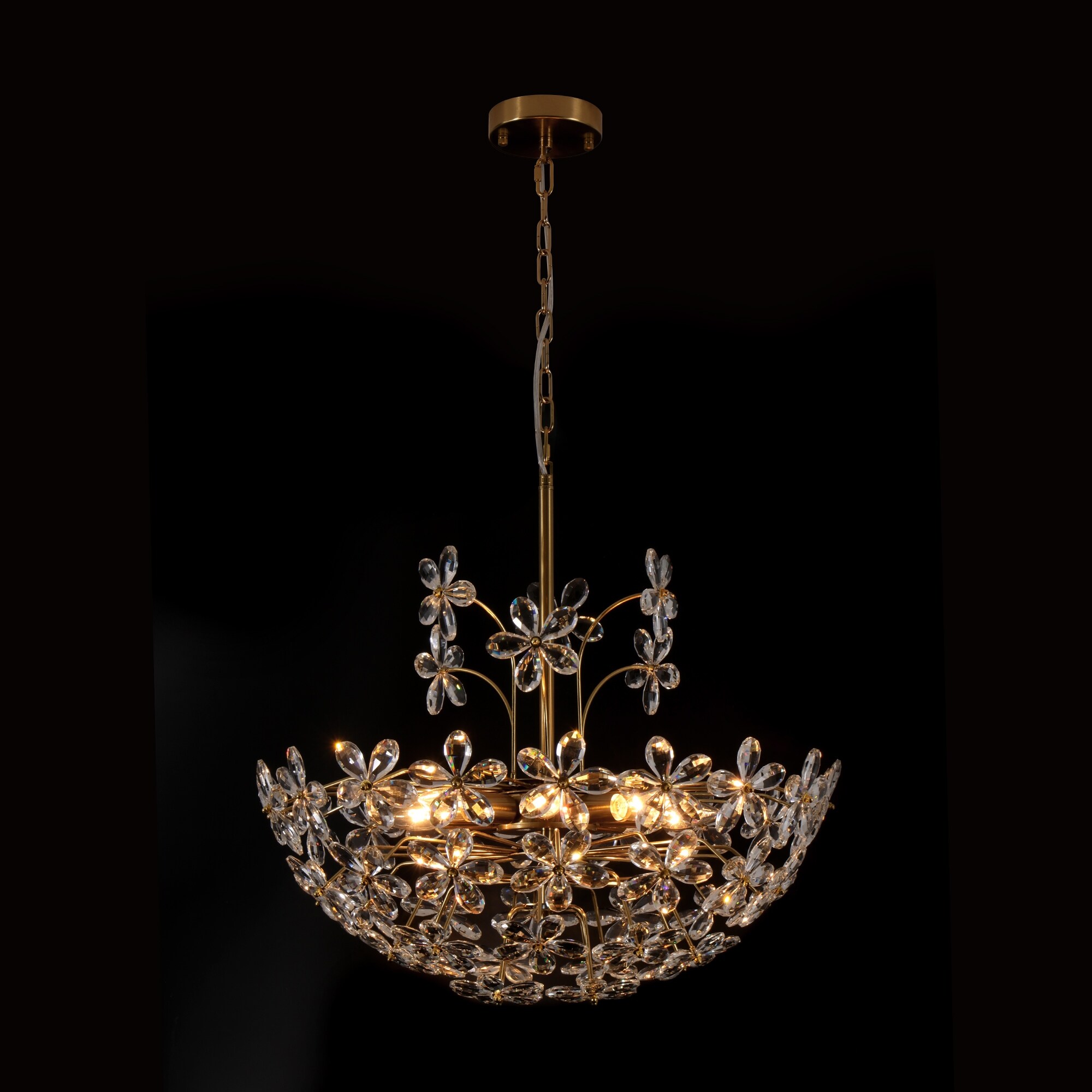 Rennnsan 8-Light Brass Crystal Floral Basket Chandelier with Daisy