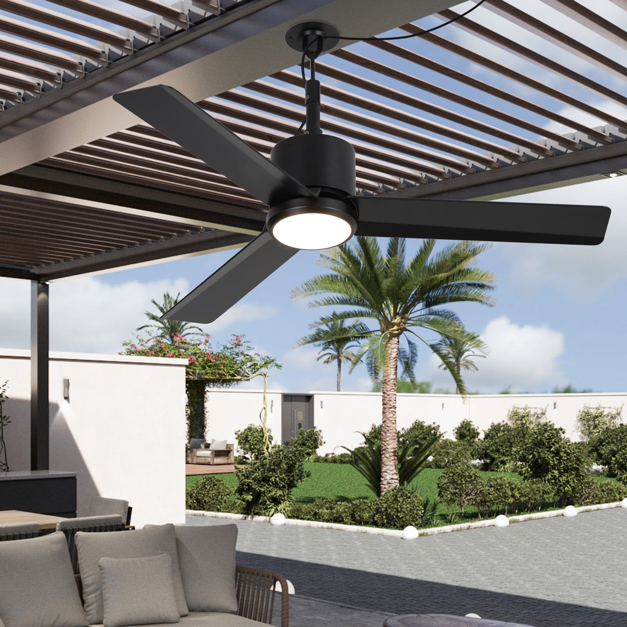 42" Matte Black ABS 3-Blade Wet Rate Outdoor Patio Ceiling Fan with Light and Remote