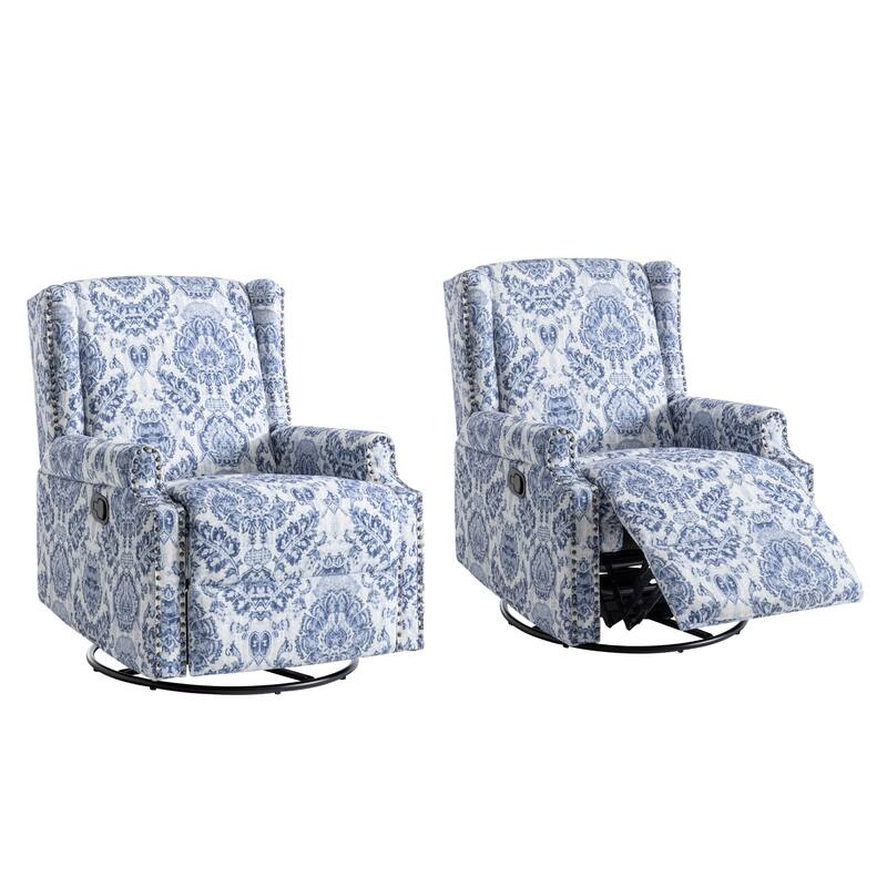 UIXE 2 Set Roderich Farmhouse Floral Print Swivel Rocker Push Back Recliner