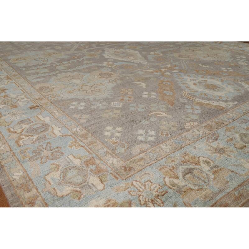 Hand Knotted Oriental 100% Wool Carpet Transitional All-Over Greys & Charcoal Oushak Area Rug - 11' 8'' X 8' 2''