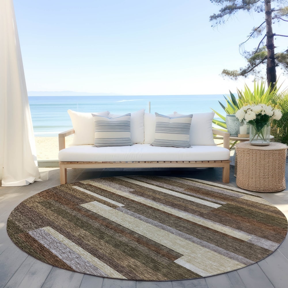 Machine Washable Indoor/ Outdoor Chantille Contempory Stripe Rug
