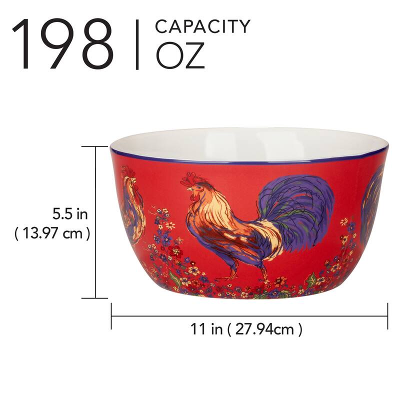 Certified International Morning Rooster Deep Bowl - 11" Diam x 5.5"