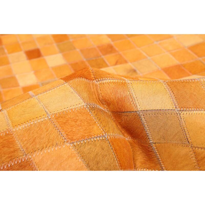 ECARPETGALLERY Handmade Cowhide Patchwork Orange Leather Rug - 5'1 x 8'0