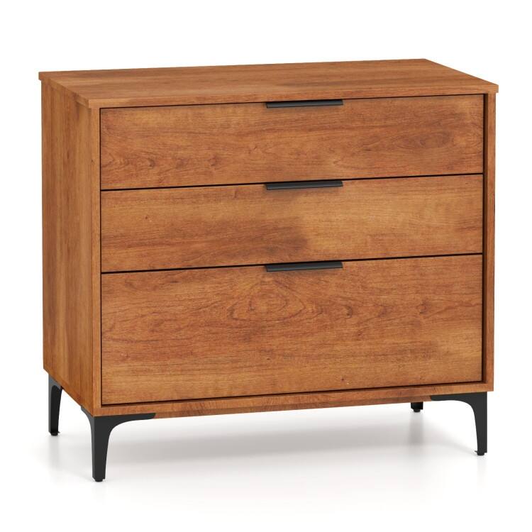 Cherry MDF Engineered Wood Storage Chest with Metal Legs and Drawers