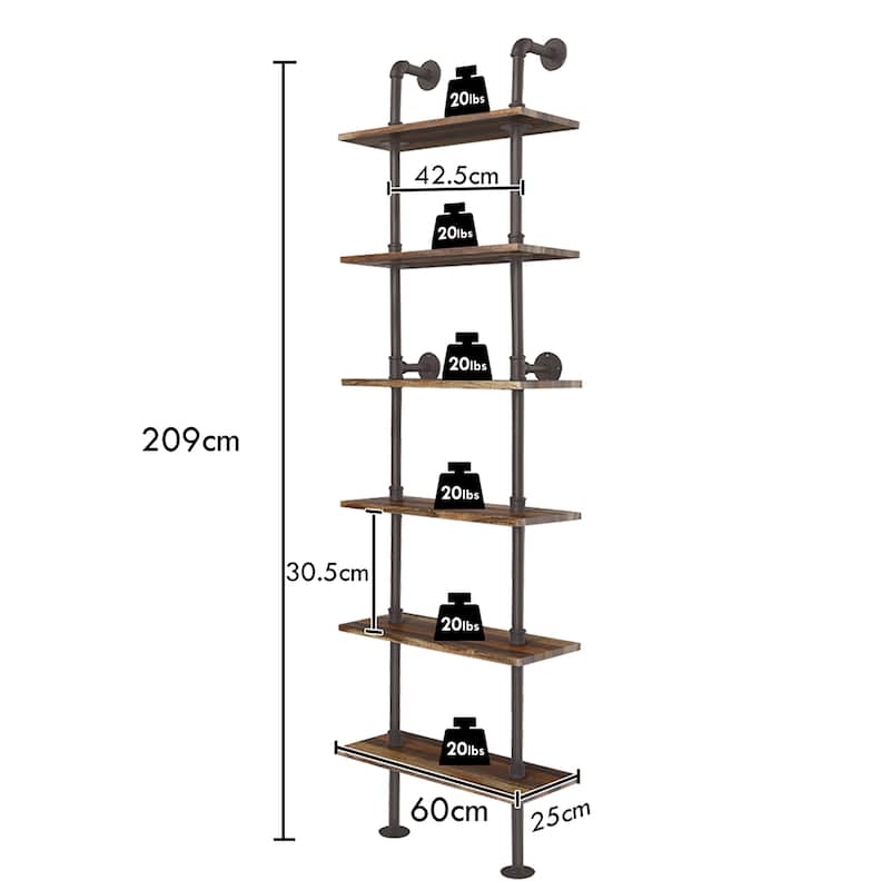 Costway 6-Shelf Rustic Pipe Shelving Unit, Vintage Industrial Pipe