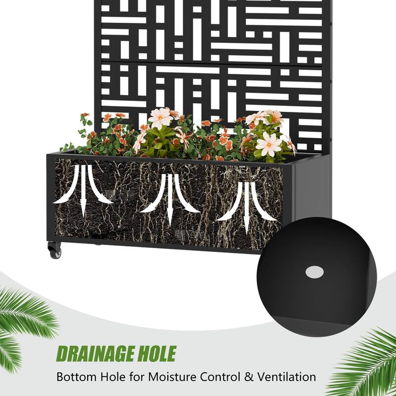 Metal Planter Box with Trellis Privacy Screen Planter Box with Lockable Wheels Set of 2