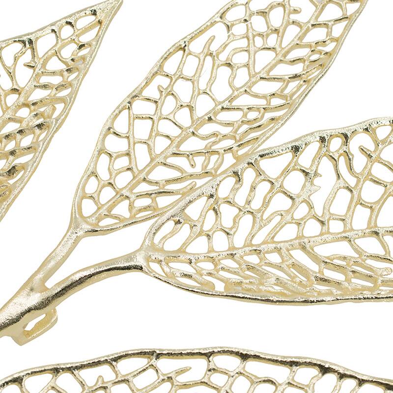 35 Inch Wall Art Decor, Large Carved Leaf Design, Aluminum Gold Finish