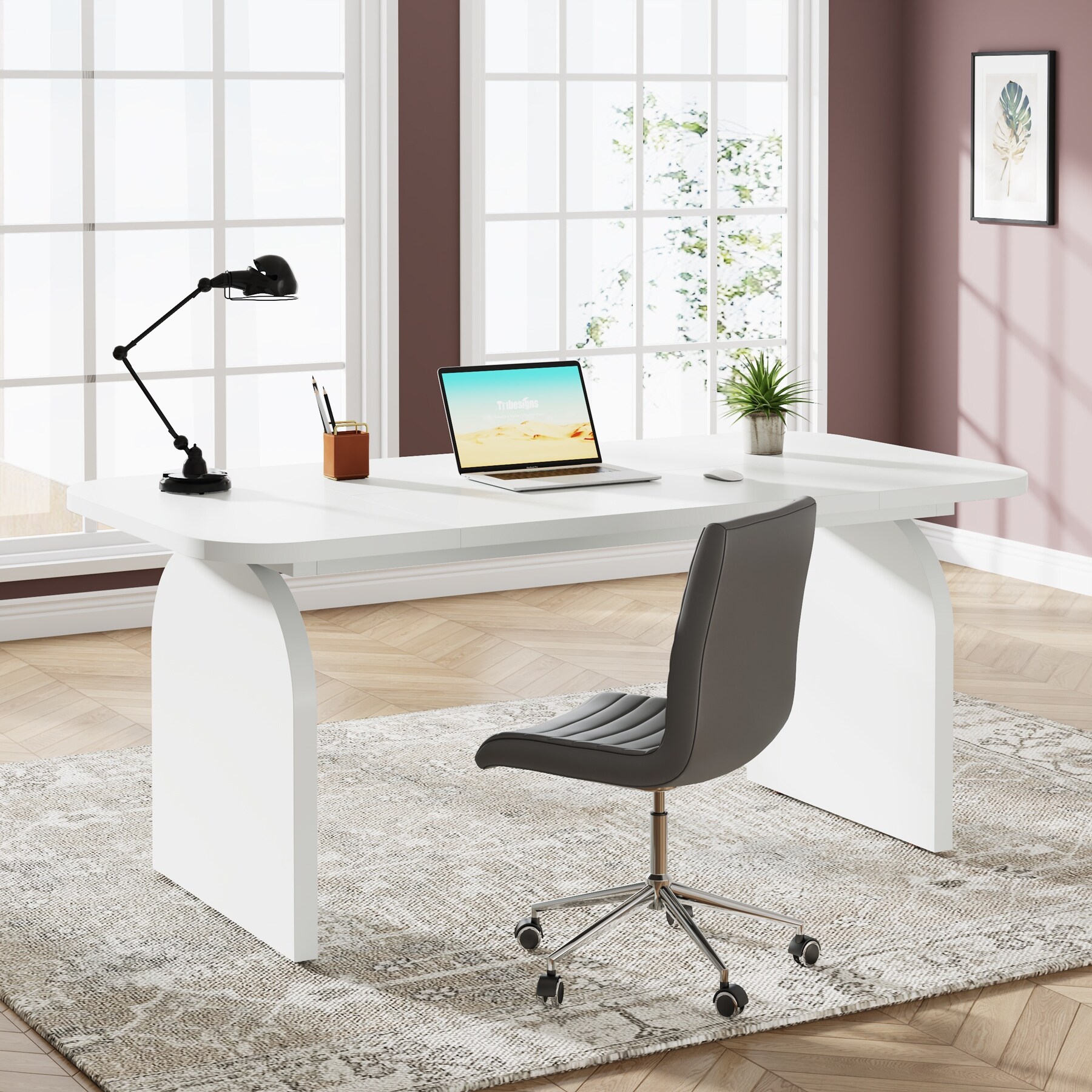 つくえ Retro 63-inch Executive Computer Desk , Large Craft Table for Home