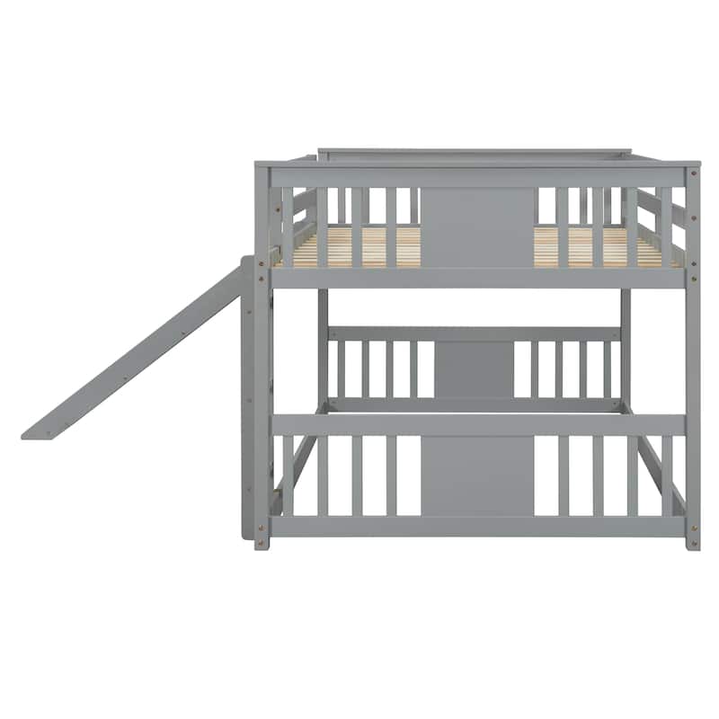 Full Over Full Bunk Bed with Slide and Ladder Solid Pine Wood Frame