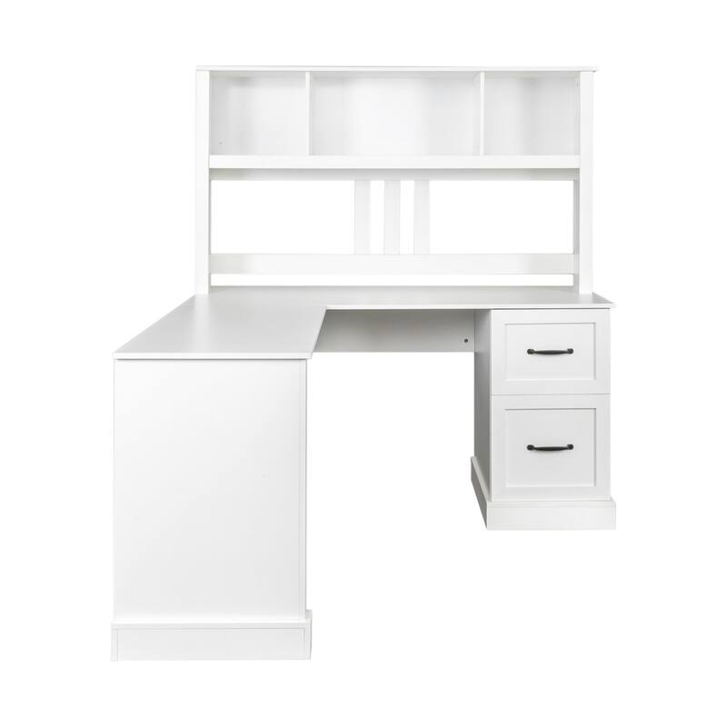 Large Home Office L-Shape Computer Study Desk with 2 Drawers, Shelf