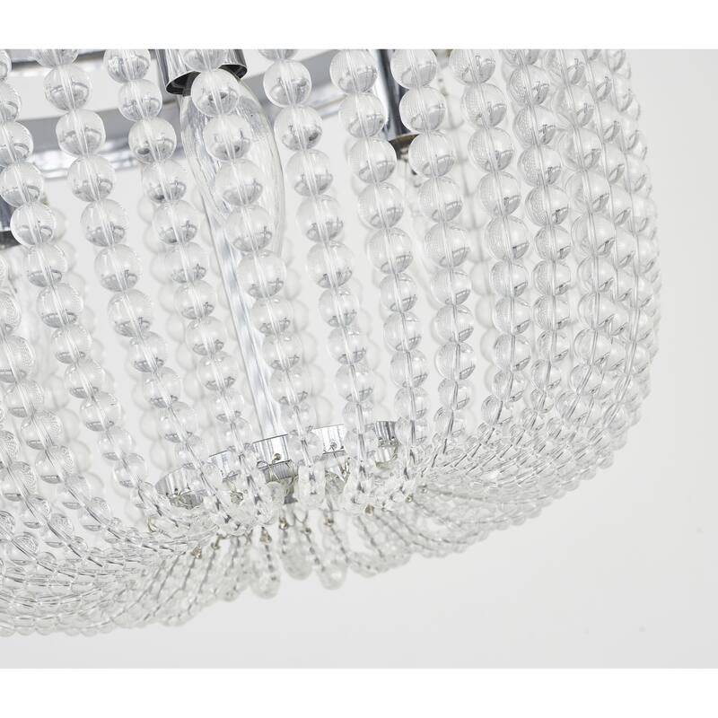 3-Light Gold Semi Flush Mount With Clear Glass Beads