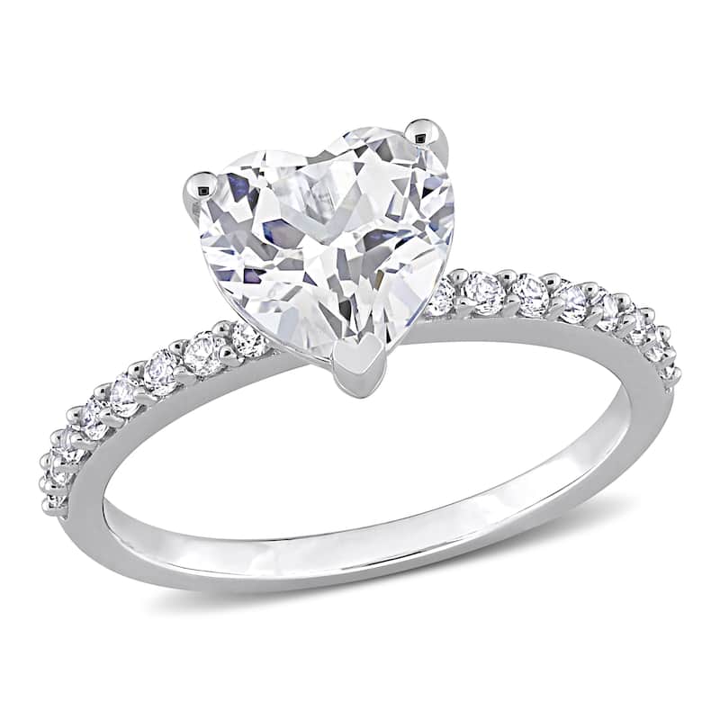 Miadora 2 3/5ct TGW Heart-cut Created White Sapphire Engagement Ring in 10k White Gold
