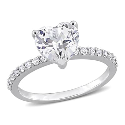 Miadora 2 3/5ct TGW Heart-cut Created White Sapphire Engagement Ring in 10k White Gold
