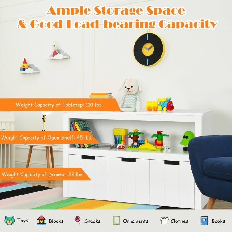 Kid Toy Storage Cabinet 3 Drawer Chest with Wheels Large Storage Cube Shelf - 40" x 13" x 24.5" (L x W x H)