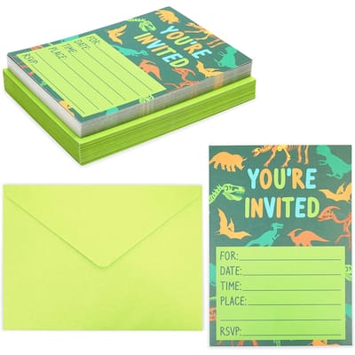 Paper Junkie Green Dinosaur Party Invitations, You're Invited (5 x 7 In, 36 Pack)