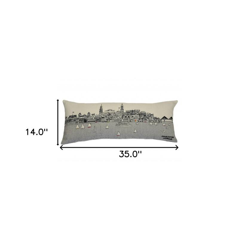 HomeRoots 35" White Charleston Daylight Skyline Lumbar Decorative Pillow