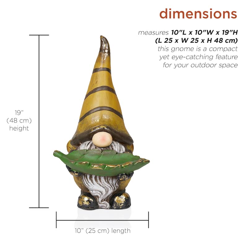 Vintage Gnome Holding Leaf w/ Striped Yellow Hat
