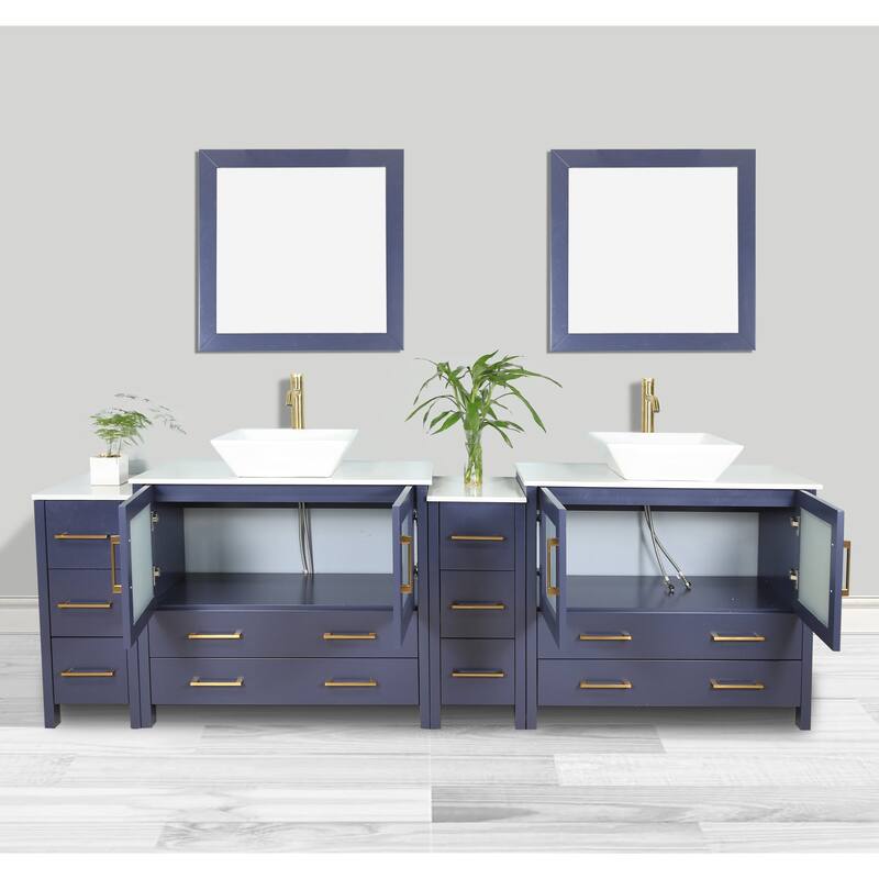 Vanity Art 96" Double Sink Bathroom Vanity Set with Engineered Marble Top and Free Mirror