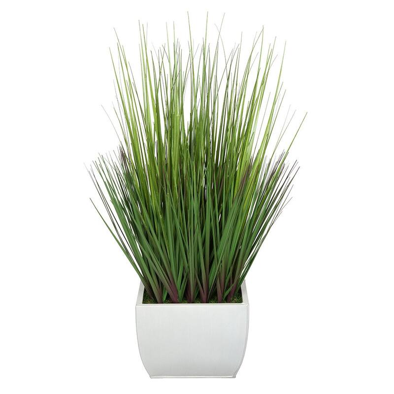Faux PVC Grass in Medium Rectangle Zinc Vase - Cream