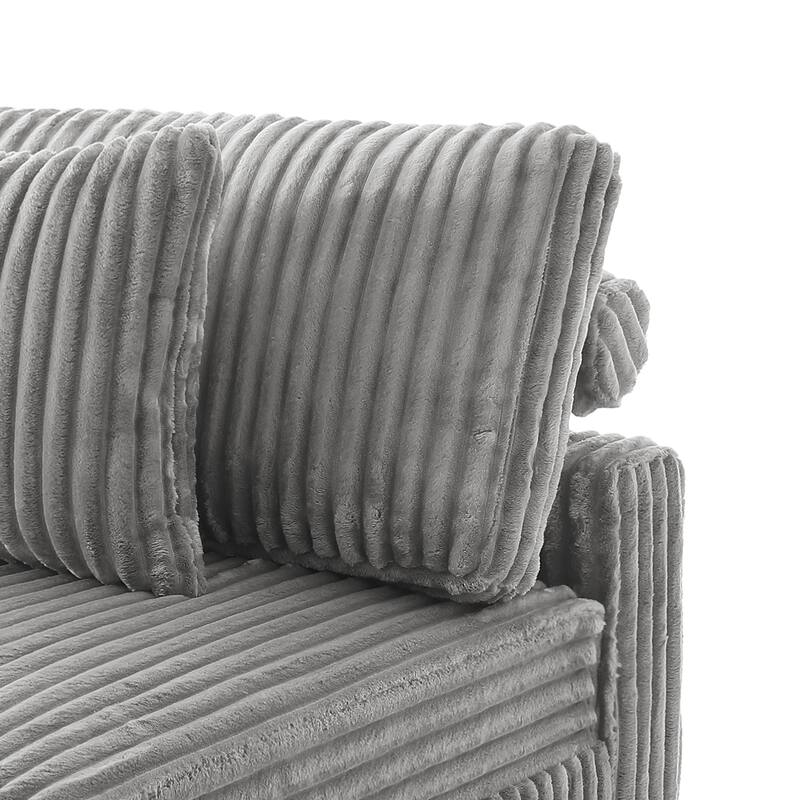 118.3" W Plush Corduroy Square Arm Upholstered Sectional Modular Sofa