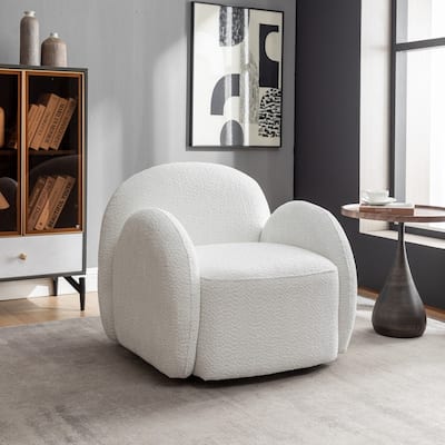 SEYNAR Modern Glam Boucle Upholstered 360 Degree Swivel Accent Armchair, Barrel Chair for Living Room