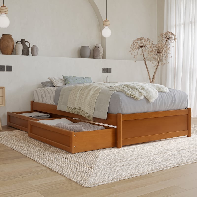 Barcelona Panel Platform Bed with Storage Drawers - Light Toffee - Twin XL
