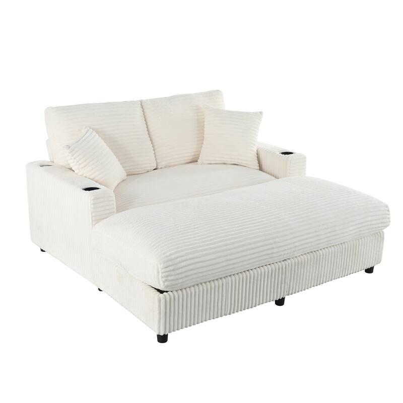 GDFStudio - Polyester 50.9" Loveseat Chaise with Cup Holders