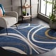 preview thumbnail 19 of 59, SAFAVIEH Odyssey Pirkko Mid-Century Modern Rug 6'7" Round - Blue/Gold Ivory - Round