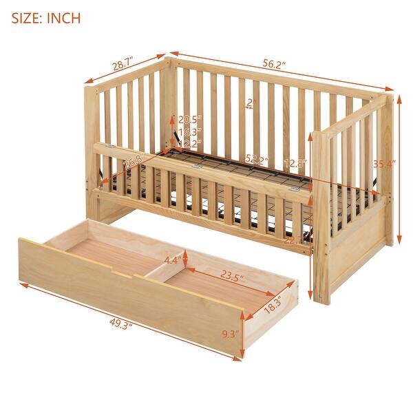 dimension image slide 1 of 3, Convertible Crib/Full Size Bed with Drawers