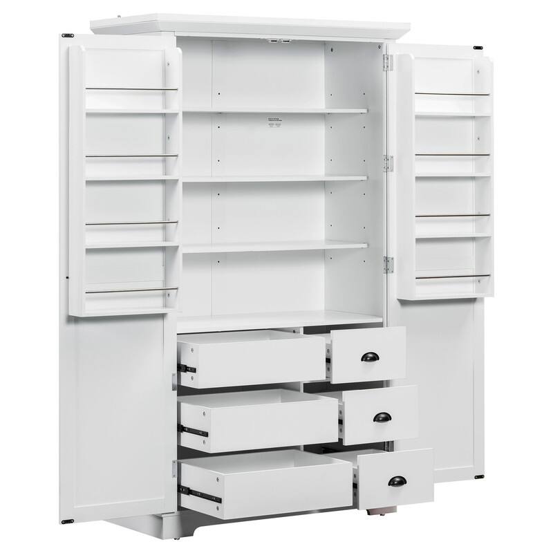 Freestanding 72"Tall Kitchen Pantry with Drawers, Door Shelves, Adjustable Shelves and Pull-out Trays