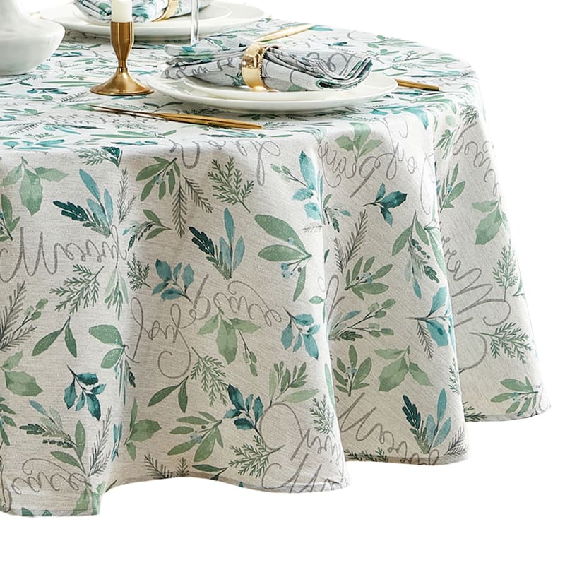 Seasons Greetings Holiday Fabric Tablecloth - 70" Round